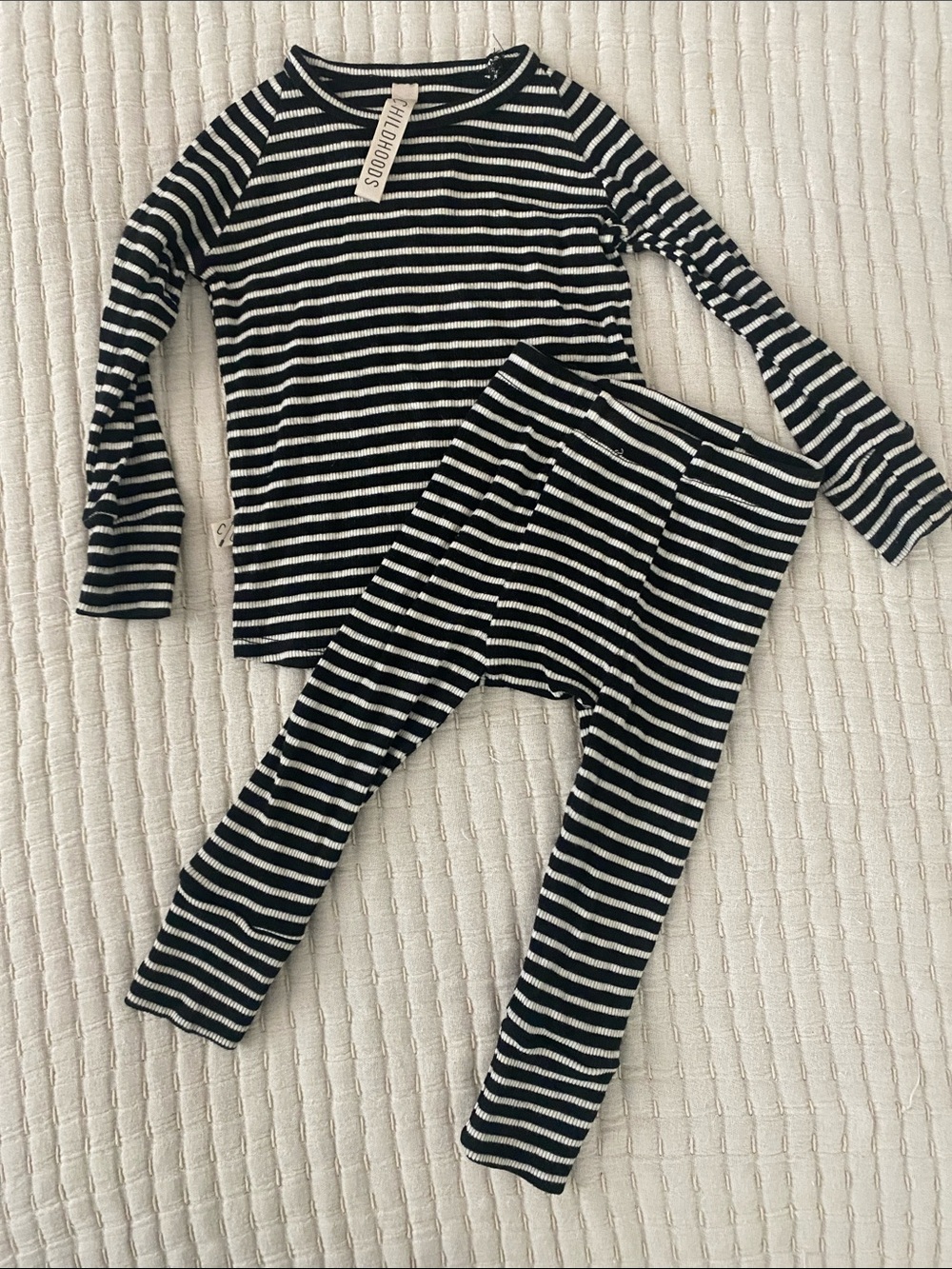 Striped Long Sleeve Kids Pajama Set - Black & White